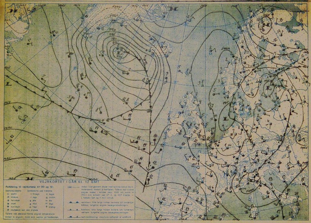 Meteorologisk Instituts Vejrberetning. 15. november 1970. Bundkort kl. 12 GMT.